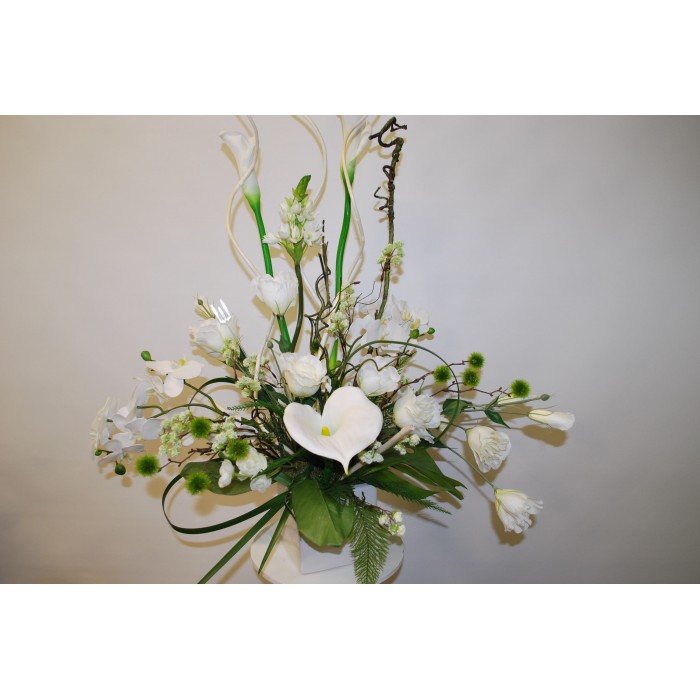 Bouquet de fleurs de soie tout blanc